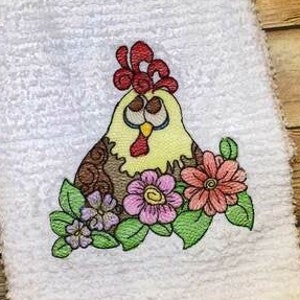 CHICKEN With FLOWERS EMBROIDERY - Farm Animals, Chickens, Coop, Farm, Flowers - Fits a 4x4&quot; & 5x7&quot; Hoop - Machine Embroidery Designs