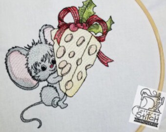 MOUSE With CHEESE EMBROIDERY - Fits 4x4" and 5x7" Hoop - Instant Downloadable Machine Embroidery- Light Fill Stitch