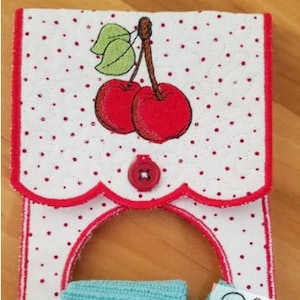 Cherry Towel Holder- Fits an 8 by 12" Hoop - Instant Downloadable Machine Embroidery