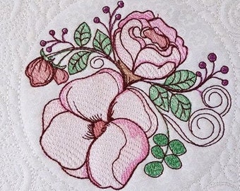ROSE FLORAL EMBROIDERY Quilt Block - Quilts, Block, Blocks, Quilt, Flower Embroidery, Rose Embroidery - Machine Embroidery Designs