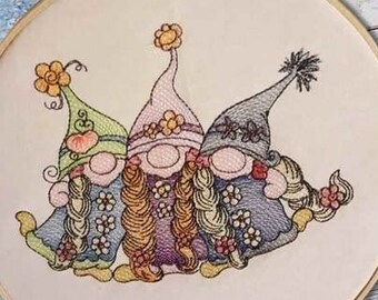 3 SISTER GNOMES EMBROIDERY - Gnomes, Gnomes Embroidery, Sister Gnomes, Sisters, Family - Machine Embroidery Designs