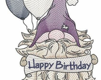 BIRTHDAY BANNER GNOME - Fits in a 5x7 and 8x8" Hoop - Instant Downloadable Machine Embroidery