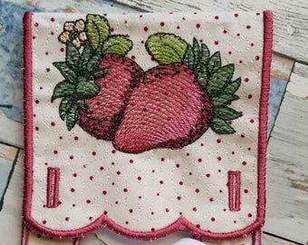 STRAWBERRY EMBROIDERY TOWEL Holder - Fits an 8 by 12" Hoop - Instant Downloadable Machine Embroidery