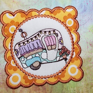 Vintage Camper 2 Untersetzer - Maschine Stickerei Design. 5 x 7 In the Hoop Instant Download