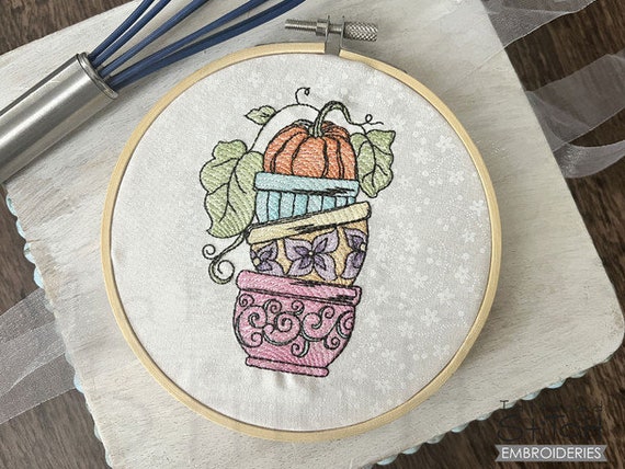 FALL MIXING Bowls EMBROIDERY- Baking Embroidery, Fall, Mixing Bowls, Baker  - Instant Downloadable Machine Embroidery - Light Fill Stitch