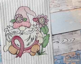 GNOME With Ribbon Embroidery - Breast Cancer, OCTOBER, Gnomes - Fits a 4x4, 5x7 & 8x8" Hoop - Machine Embroidery Designs