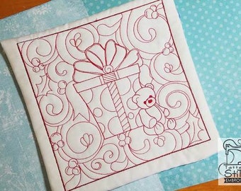 Teddy Bear Quilt Block - Multiple Sizes - In the Hoop - Continuous Line - Instant Downloadable Machine Embroidery