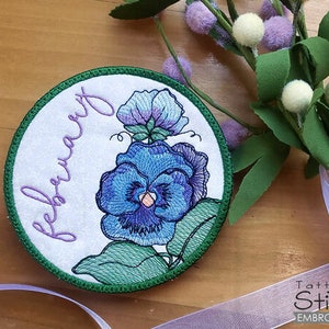 FEBRUARY VIOLETS -Birth Month Flowers Coaster - Embroidery - Coaster, Floral, Spring- Downloadable Machine Embroidery - Light Fill Stitch