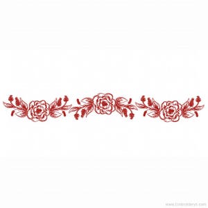 Sketched Floral Border Red Work - Machine Embroidery Design. Instant Download.  Floral Embroidery Pattern