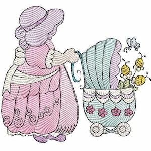 Sunbonnet Sue 2 - Fits a 4x4&quot; 5x7&quot; & 6x10&quot; Hoop - Machine Embroidery Designs