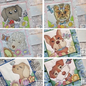 WHIMSICAL DOGS Quilt Blocks BUNDLE - Fits a 4x4&quot;, 5x5&quot;, 6x6&quot;, 7x7&quot;, 8x8&quot; & 10x10&quot; Hoop - Machine Embroidery Designs