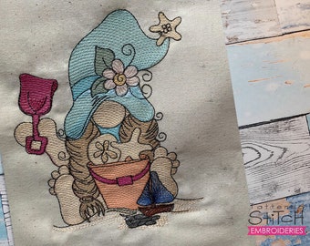 BEACH GIRL GNOME Embroidery - Beach, Gnomes, Beach Lover, Ocean, Fun, Summer - Fits a 4x4, 5x7 & 6x10" Hoop - Machine Embroidery Designs