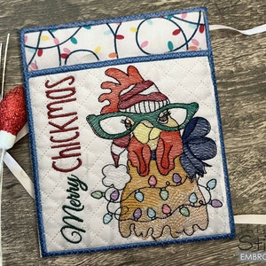 MERRY CHICKMAS POCKET Potholder - Sewing, Crafting, Embroidery, Gifting  - Downloadable Machine Embroidery