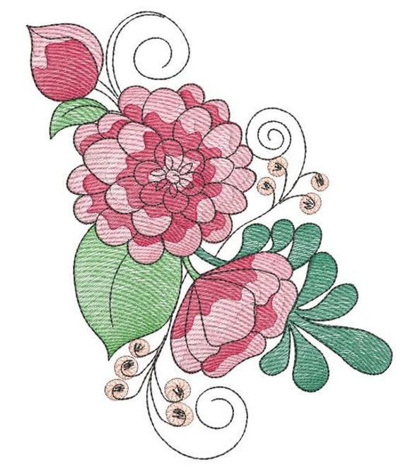 PEONY FLORAL EMBROIDERY Cluster (flowers Only - No Background