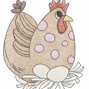 ROOSTING CHICKEN Embroidery - Farm Animals, Chickens - Instant Downloadable Machine Embroidery - Light Fill Stitch