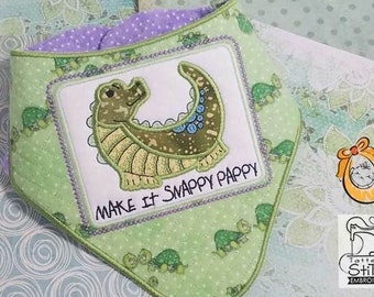 Baby Alligator Bandanna Bib - Uses a 4x4" 5x7 and 8x12" Hoop - Instant Downloadable Machine Embroidery