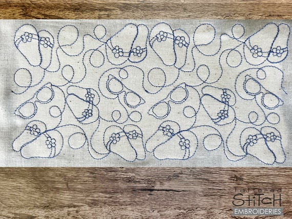FLIP FLOPS Edge to Edge QUILT Block Floral Embroidery, Summer