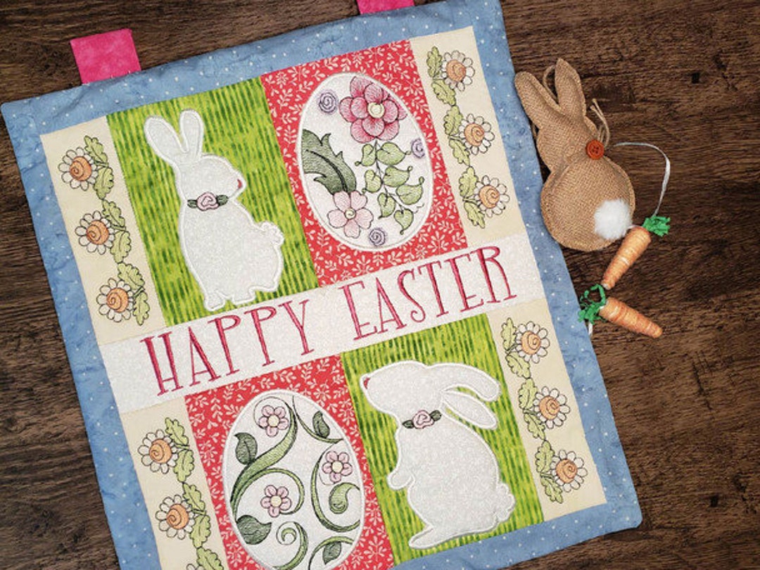 EASTER WALL HANGING - Embroidery - Easter, Bunnies, Easter Gnome ...