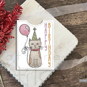 Porte-cartes KITTY HAPPY BIRTHDAY - Couture, création manuelle, broderie, cadeau - Broderie machine à télécharger