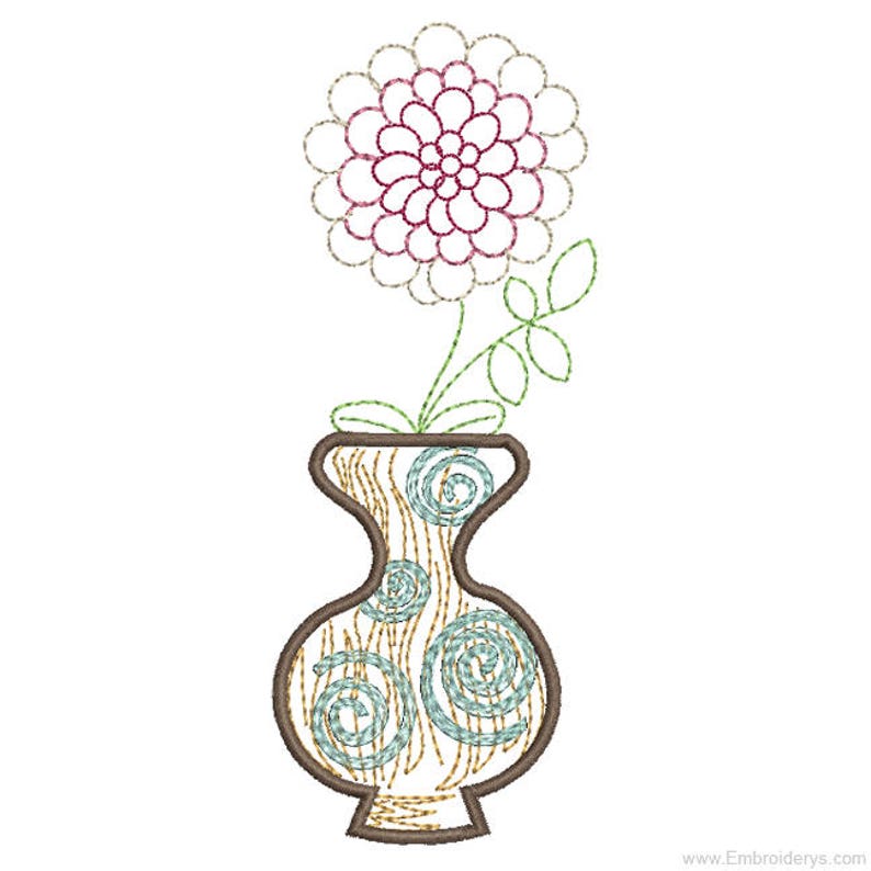 Vase Applique Machine Embroidery Design image 1