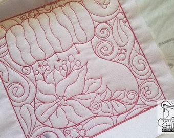 Stocking Quilt Block - Multiple Sizes - In the Hoop - Continuous Line - Instant Downloadable Machine Embroidery