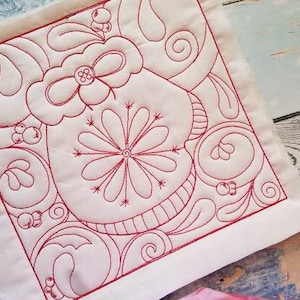 Mitten Quilt Block - Multiple Sizes - In the Hoop - Continuous Line - Instant Downloadable Machine Embroidery