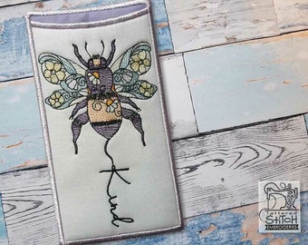 BEE Kind GLASSES Case EMBROIDERY - Bijen, Bijenliefhebber, Bril, Hoesje, Bijen borduurwerk - Past op een 5x7" Hoepel - Borduurwerk Designs