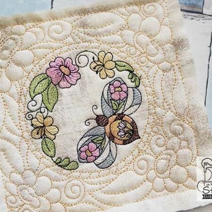 Stained Glass BEE QUILT BLOCK - Fits a 5x5&quot;, 6x6&quot;, 7x7&quot;, 8x8&quot; & 10x10&quot; Hoop - Machine Embroidery Designs