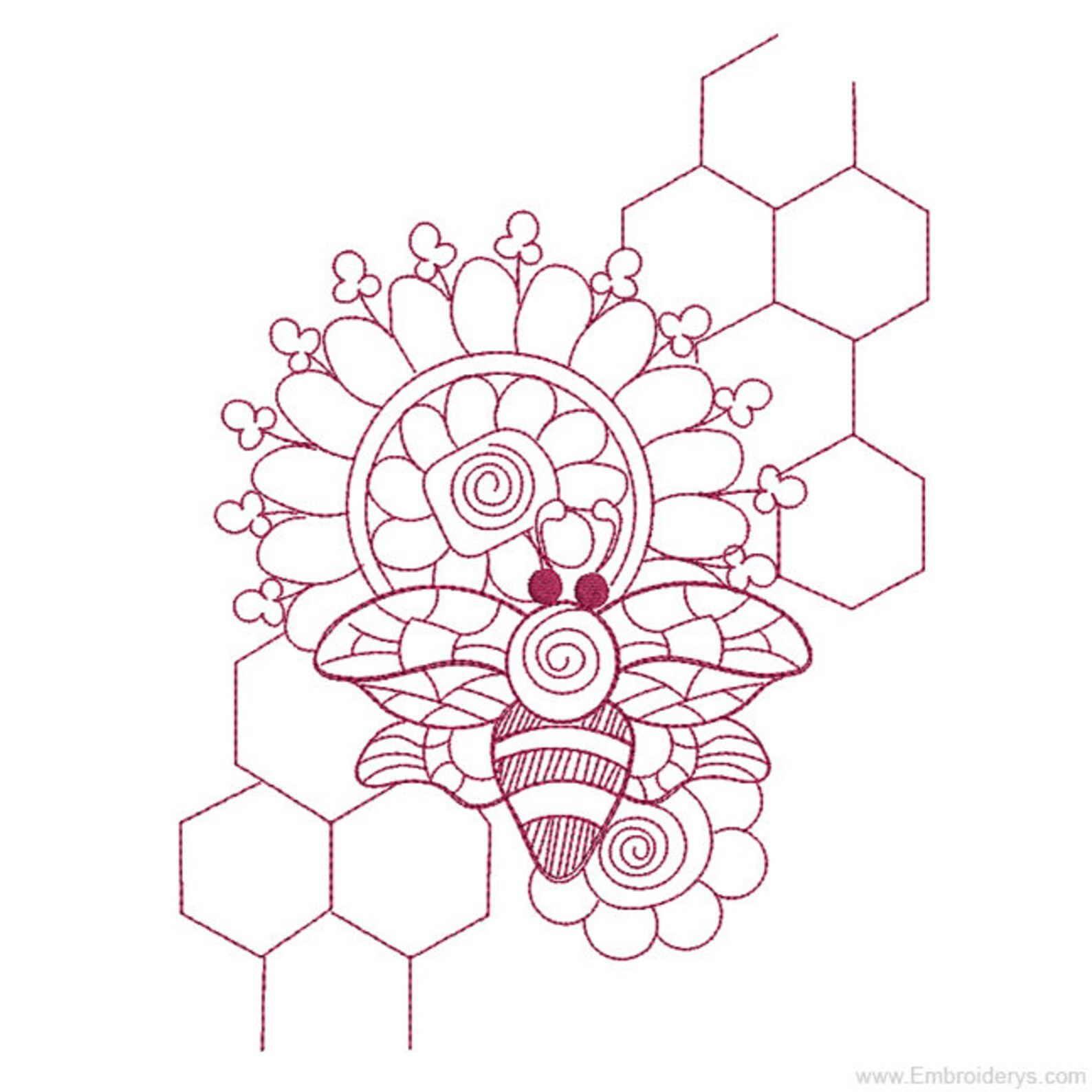 Honeycomb BEE REDWORK EMBROIDERY - Bee, Bees, Embroidery - Machine ...