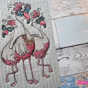 3 FLAMINGOS BIRD EMBROIDERY - Birds, Flamingos, Flamingo Embroidery - Fits a 4x4", 5x7 & 6x10" Hoop - Machine Embroidery Designs