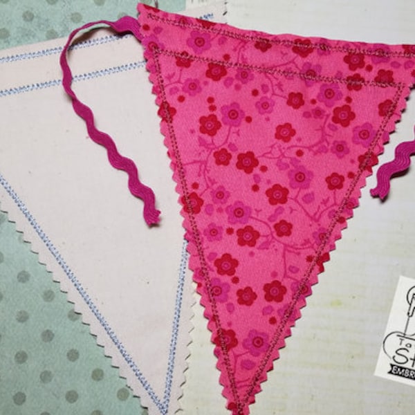 TRIANGLE BUNTING EMBROIDERY - Raw Edge - Maschinenstickdatei - Passt 15x7" in den Hoop - Sofortiger Download.