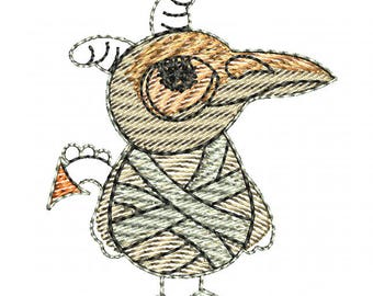SKELETON BIRD FELTIE - Machine Embroidery Design. 4x4 hoop Instant Download. Felties. Halloween Feltie. Bird. Mummy. Feltie