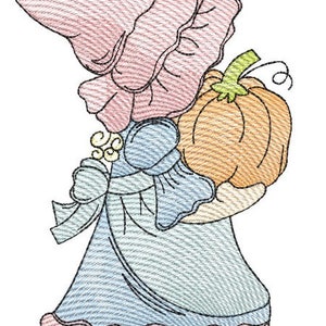 PUMPKIN SUNBONNET SUE Embroidery - Fall, Pumpkins, Girl- Fits a 4x4&quot; 5x7&quot; & 8x8&quot; Hoop - Machine Embroidery Designs