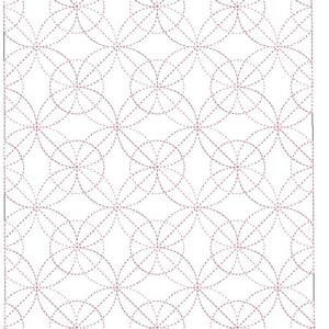 May include: A white background with a repeating pattern of overlapping circles and dots in a light pink color.