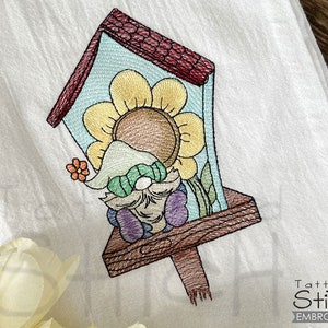 GNOME In BIRDHOUSE Embroidery - Gnomes, Birds, Birdhouse, Gnome Embroidery - Machine Embroidery Designs