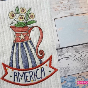 AMERICANA VASE EMBROIDERY - Patriotic, America, Americana, July 4th, Vases - Fits a 4x4, 5x7 & 6x10" Hoop - Machine Embroidery Designs