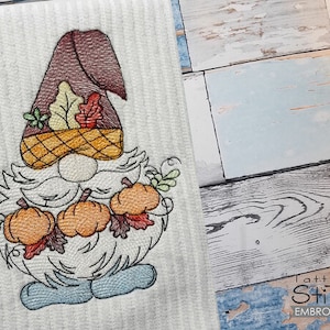 PUMPKIN Picking GNOME Embroidery - FALL - Fits a 4x4, 5x7 & 8x8&quot; Hoop - Machine Embroidery Designs