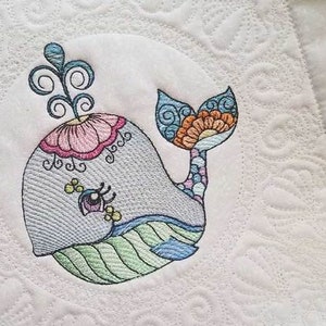 WHALE QUILT BLOCK Embroidery - Fits a 5x5", 6x6", 7x7", 8x8" & 10x10" Hoop - Machine Embroidery Designs