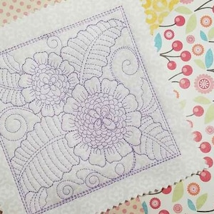 Peony Quilt Block - Multiple Sizes - In the Hoop - Continuous Line - Instant Downloadable Machine Embroidery