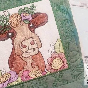 FARM ANIMALS - Lulu COW Quilt Block #1 - Fits a 5x5", 6x6", 7x7", 8x8" & 10x10" Hoop - Machine Embroidery Designs