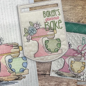 MIXER Broderipaket - Stativmixer, Bakning, Bagare, Köksbroderi - Passar en 4x4"-båge - Maskinbroderidesigner