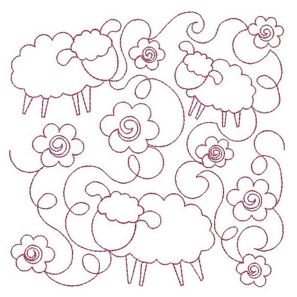 SHEEP Edge to Edge QUILT Block - bébé, mouton - S’adapte à un cerceau de 4x4 », 5x5 » 6x6 », 7x7 », 8x8 » et 10x10 » - Conceptions de broderie à la machine