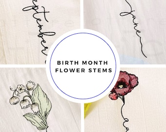 BIRTH MONTH FLOWER Stem Embroidery Bundle - 12 Birth Month Flowers - Machine Embroidery Designs