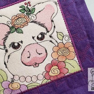 FARM ANIMALS - Glam PIGGY Quilt Block #3 - Fits a 5x5", 6x6", 7x7", 8x8" & 10x10" Hoop - Machine Embroidery Designs