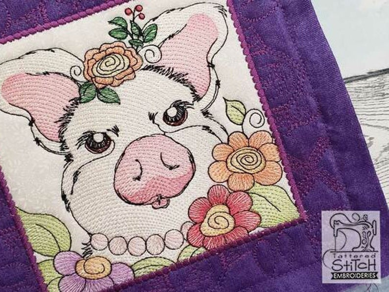 6x6 8x8 & 10x10 Hoop Whimsical Dog Quilt Block #6 Fits a 4x4 5x5 Machine Embroidery Designs 7x7