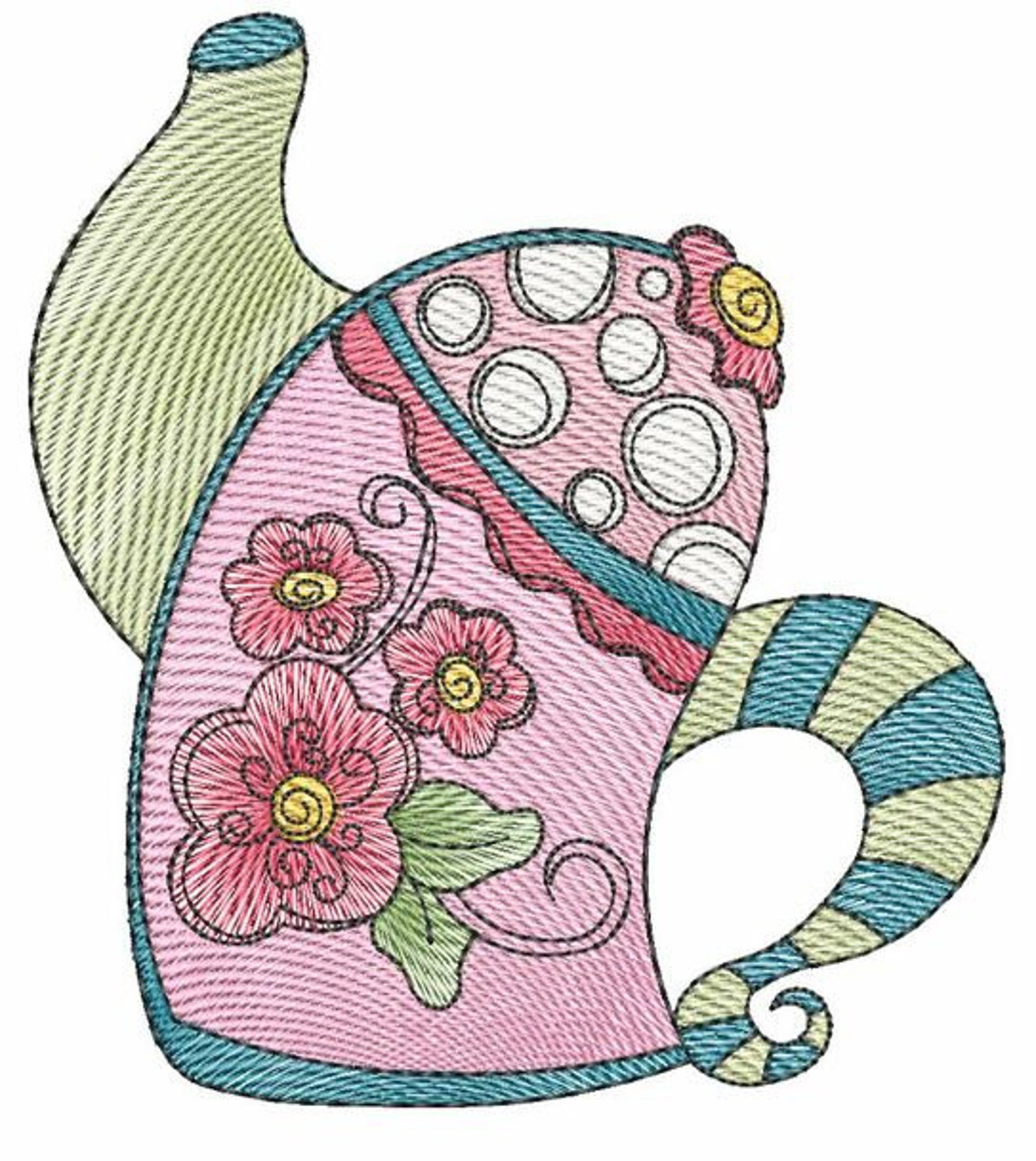 TEA KETTLE EMBROIDERY 1 no Qb Background Whimsical Tea Etsy