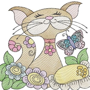 Cat 4 (No Quilt Block Background) -Fits a 4x4&quot;, 5x7&quot;& 8x8&quot; Hoop - Machine Embroidery Designs
