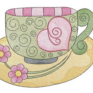TEA CUP 3 (NO Quilt Block Background) - Sewing, Crafting, Embroidery, Gifting - Downloadable Machine Embroidery