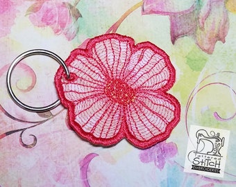 Flower Key Fob - In the Hoop - Machine Embroidery Design. 4x4" Instant Download. Key Fob Chain