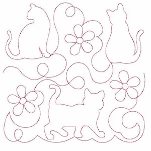 3 CATS EDGE To EDGE Embroidery - Cat Lover, Quilts, Quilting- Fits a 5x5&quot;, 6x6&quot;, 7x7&quot;, 8x8&quot; & 10x10&quot; Hoop - Machine Embroidery Designs